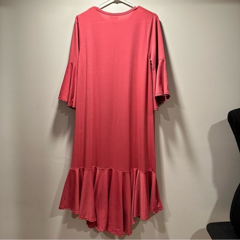 LulaRoe Maurine Dress Long Sleeve 3/4 Bell Sleeve Ruffle Hem Line Red 8-10 M - Picture 10 of 16